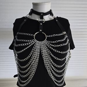 NEW! Leather Chest Harness Black Bra Caged Body Chain Goth Festival Rave Corset